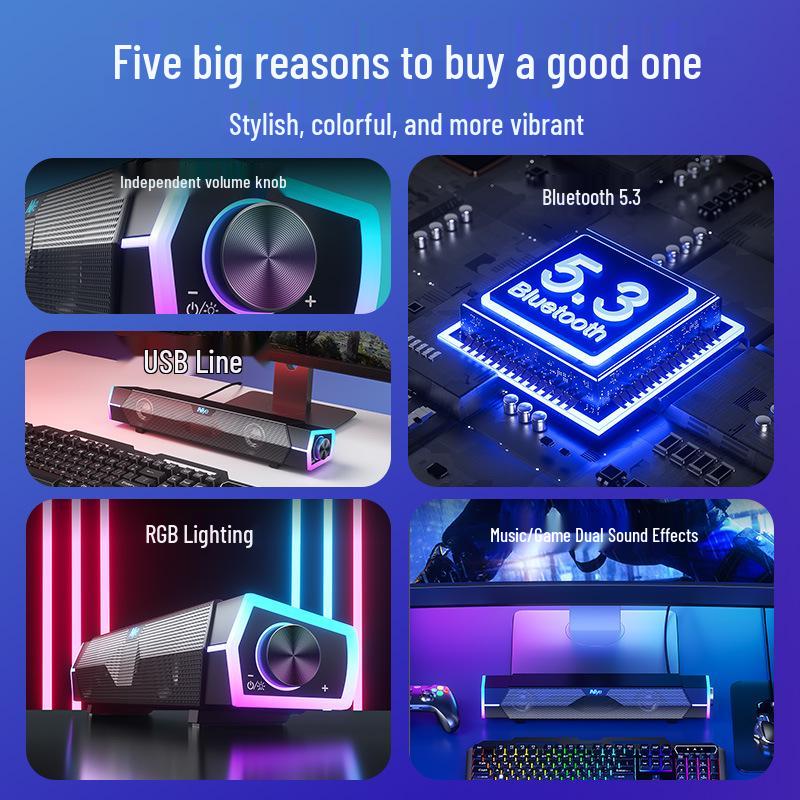 Naiye Bluetooth Soundbar: Wired & Wireless Computer Speakers with Subwoofer for Desktop and Gaming