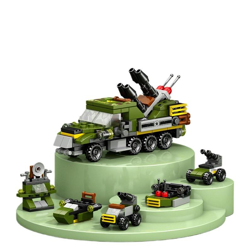 NEW DIY 6in1 Aircraft Carrier Helicopter Mortar Missile Armored Vehicle Building Blocks Kit Girls Bricks Movie Model Kids Toy
