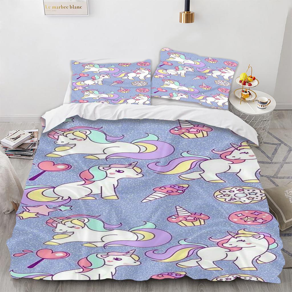 Home Textile Three-Piece Digital Printing Cartoon Unicorn Printing Quilt Pillowcase Bedding
