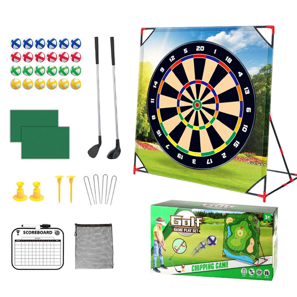 Kids Golf Chipping Game Mat Set Golf Play Mat / Club Set Outdoor Stick Chip Golf Game Set Dart Target Mat Golf Club Sticky Ball