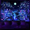 Serborlur Blacklight Fantasy Forest Tree Tapestry UV Reactive Floral Plant Tapestries Trippy Moon Butterfly Wall Art Decor Nature Landscape Wall