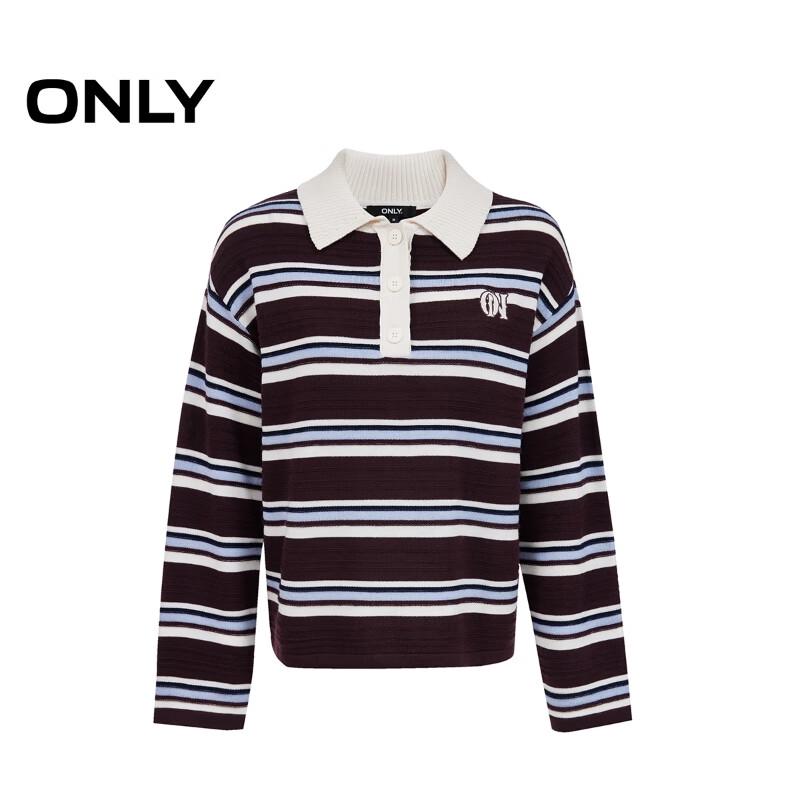 Only Women's 2025 Autumn College Style Polo Collar Striped Loose Knit Sweater