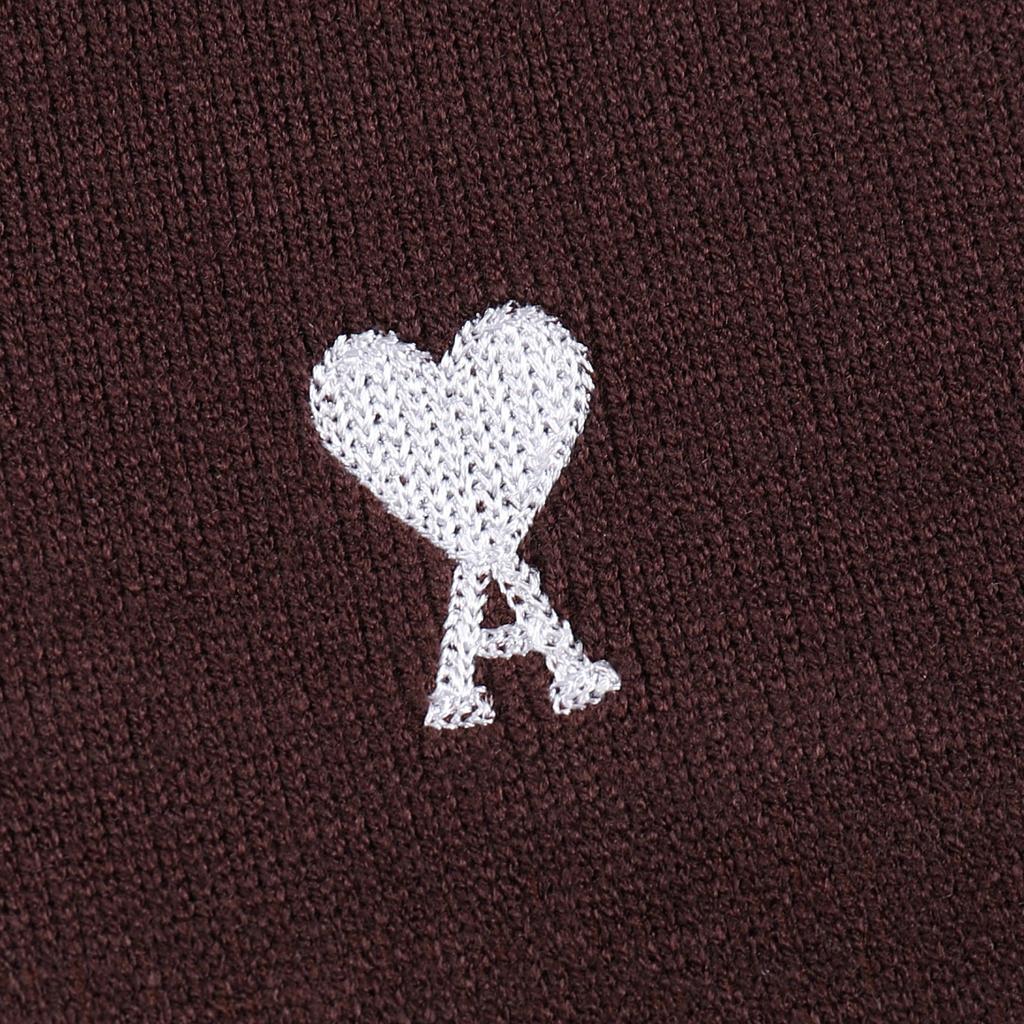 AMI New Polo Collar Knitted Sweater Jacquard Couple Wool Sweater Classic Small White Heart Embroidery