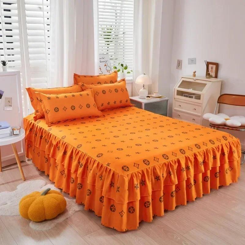 1PC Bed Skirt Cartoon Style Bed Cover Ruffled Bedsheet Falda De Cama Quilted Mattress Covers Lace Bedspread (No Pillowcase)