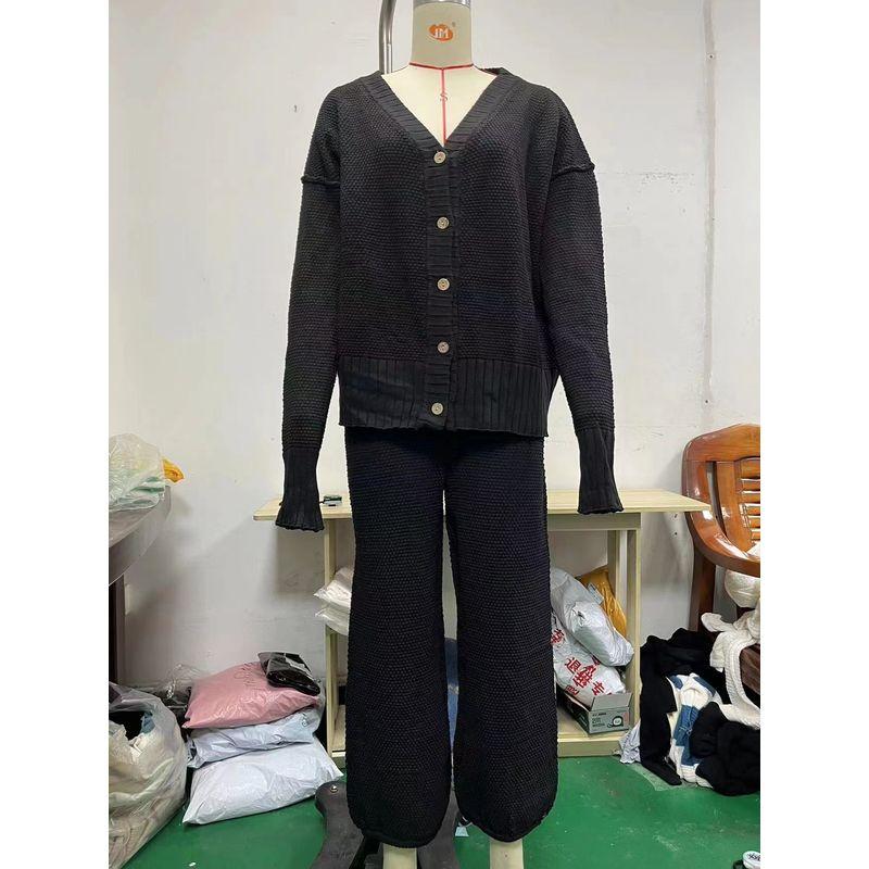 

Свободный повседневный трикотажный комплект в западном стиле с длинным рукавом (топ и брюки) Black XXL