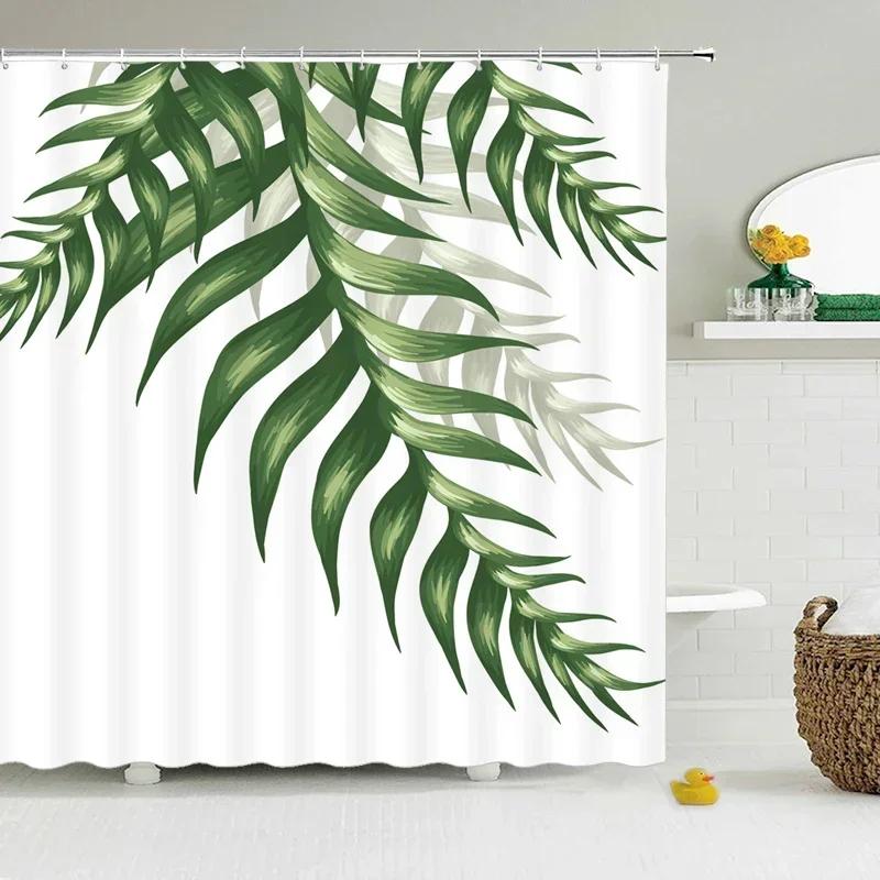 3D Printed Green Tropical Plants Shower Curtains Bathroom Waterproof Polyester Leaves Bath Curtain Shower Curtain Bath Screen