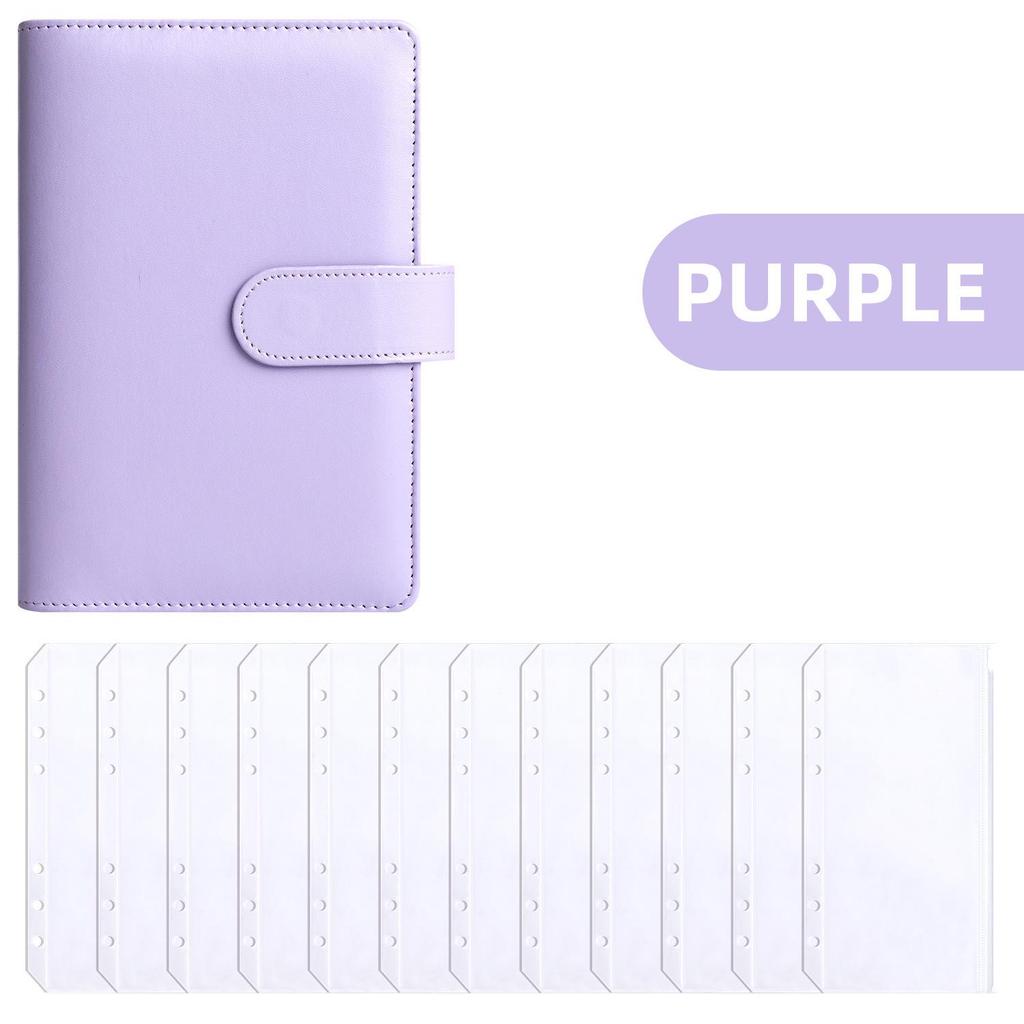 A6 Macaron PU Leather Zipper Budget Notebook with Detachable Loose-Leaf Pages