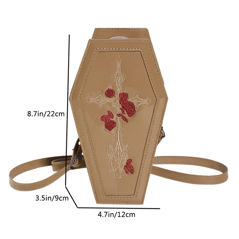 Women Coffin Satchel Purse Cartoon Gothic Crossbody Bag Versatile Rose Crossbody Pouch Gothic Coin Purse Halloween Purse
