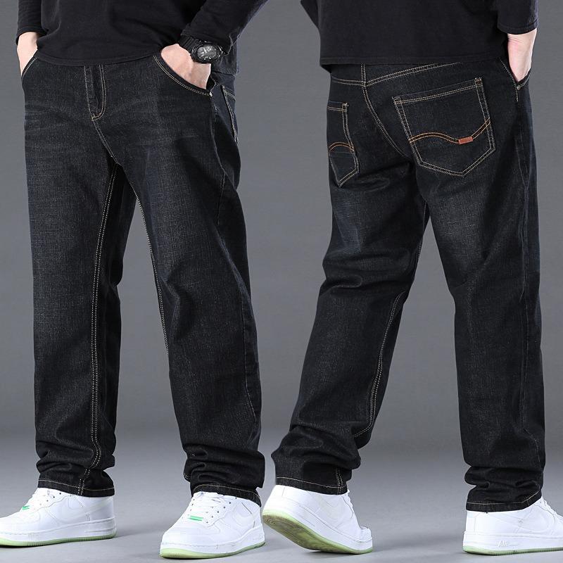 Plus Size Men's Straight-Leg Relaxed Fit Trousers Men's Stretch Casual Warm Denim Trousers