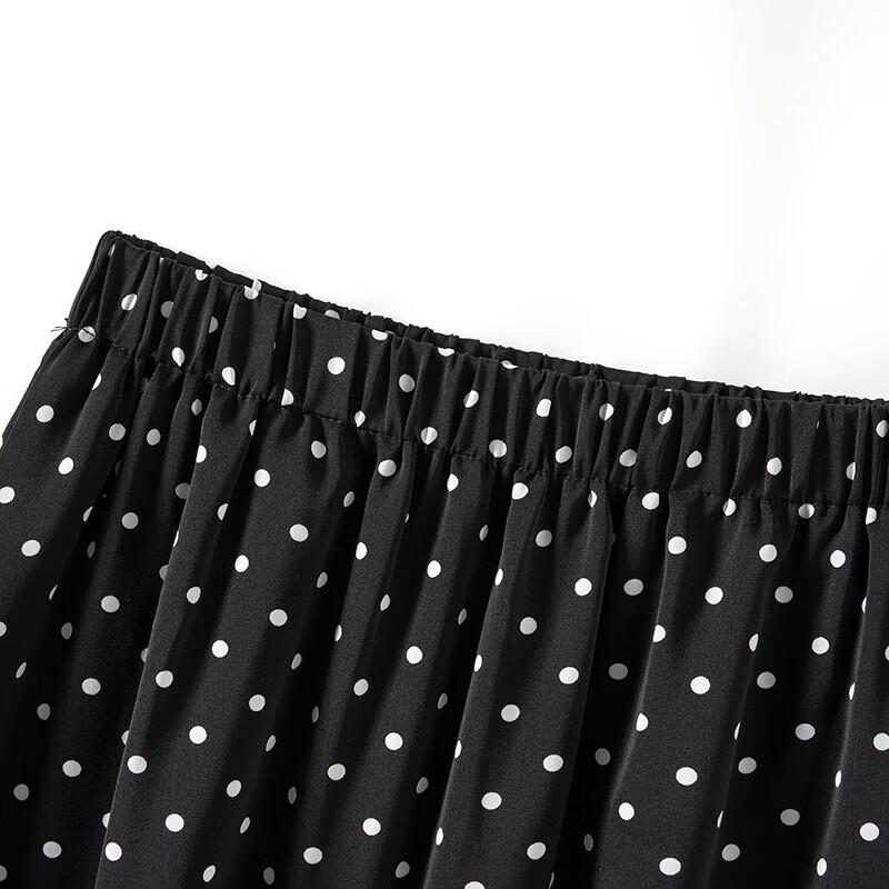 French Style Polka Dot High-Waist Slit Midi Skirt