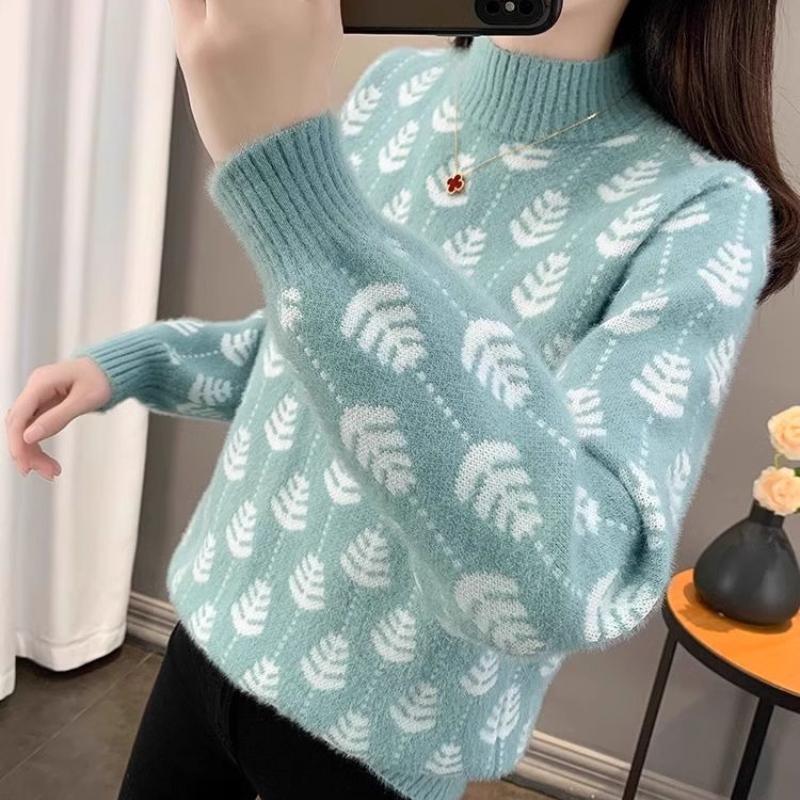 Hochgeschlossener Pullover aus Nerzimitat-Fleece für Herbst und Winter, neuer, verdickter, locker sitzender, warmer Strickpullover