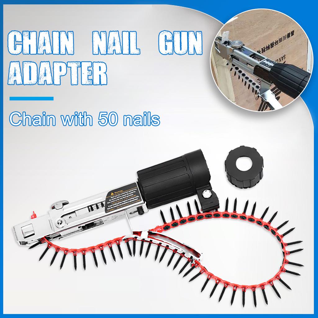 MOUMOUTEN Automatic Chain Nail Gun Adapter – Cordless Drill Attachment For Screw Fixing, 50 Chain Nails Included, Adjustable Depth (Max 46mm)