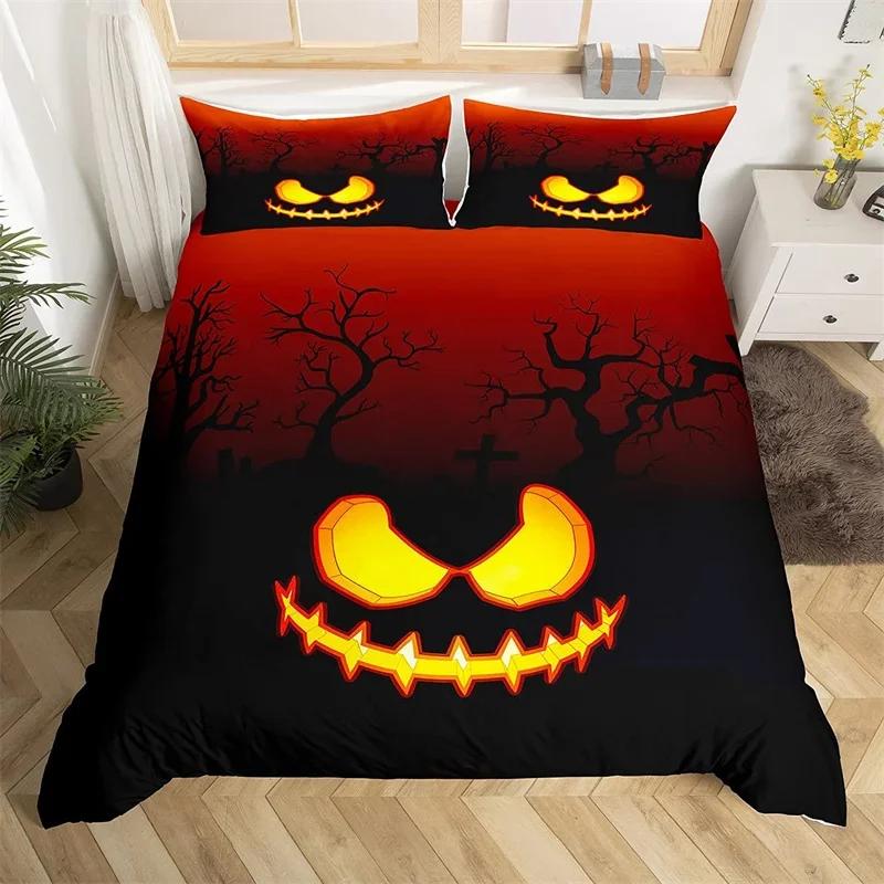 Halloween Duvet Cover Cartoon Pumpkin Twin Comforter Cover Lantern Bedding Set Polyester Ghost Quilt Cover For Kids Boys Girls