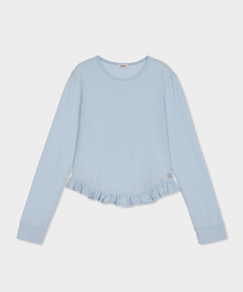 BELLOL Ruffle Soft Round Neck T-Shirt Skyblue