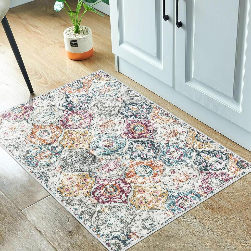 1Pcs Vintage Boho Floral Printed Kitchen Mat Soft Thickened Kitchen Floor Mat Waterproof Non-slip Oil-proof Floor Mat Runner Rug