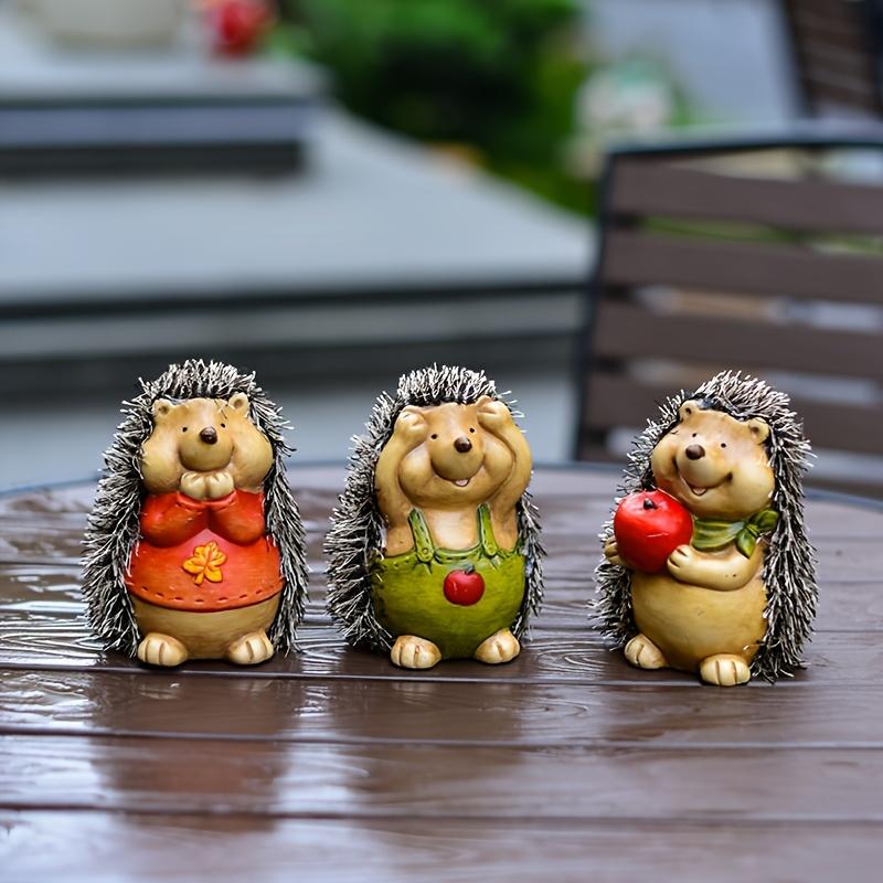 3 szt. Ceramiczne Figurki Jeży, Ręcznie Robiony Wystrój Ogrodu, Nie Wymagają Elektryczności, Ozdobne Akcenty Zewnętrzne/Wewnętrzne