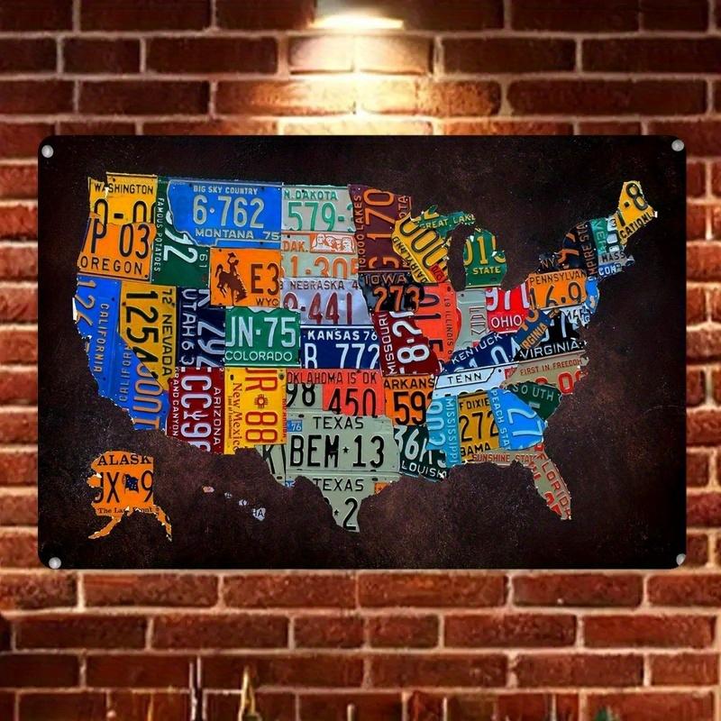 Vintage Route 66 Metall Wandkunst Schild - Retro US-Staaten Kennzeichen Design, Langlebiges Eisen, Wandmontiert Garage Bar Heimdekoration