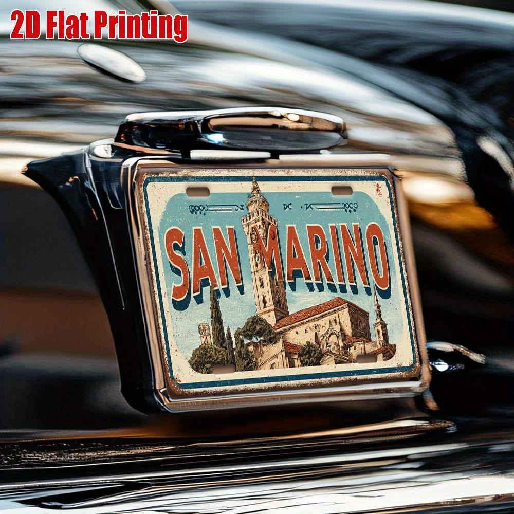 2D Flat, 1 Piece of Retro Metal License Plate, San Marino Cityscape Aluminum Sign, Suitable for Home, Bar, Cafe, Garage Wall Art