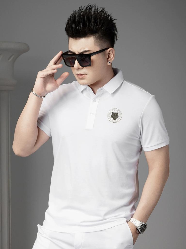 European Goods High end Tiger Head Hot Drilling Lapel Short sleeve T-shirt Summer New Men's Top Fashion Brand Half Sleeve Polo Shirt