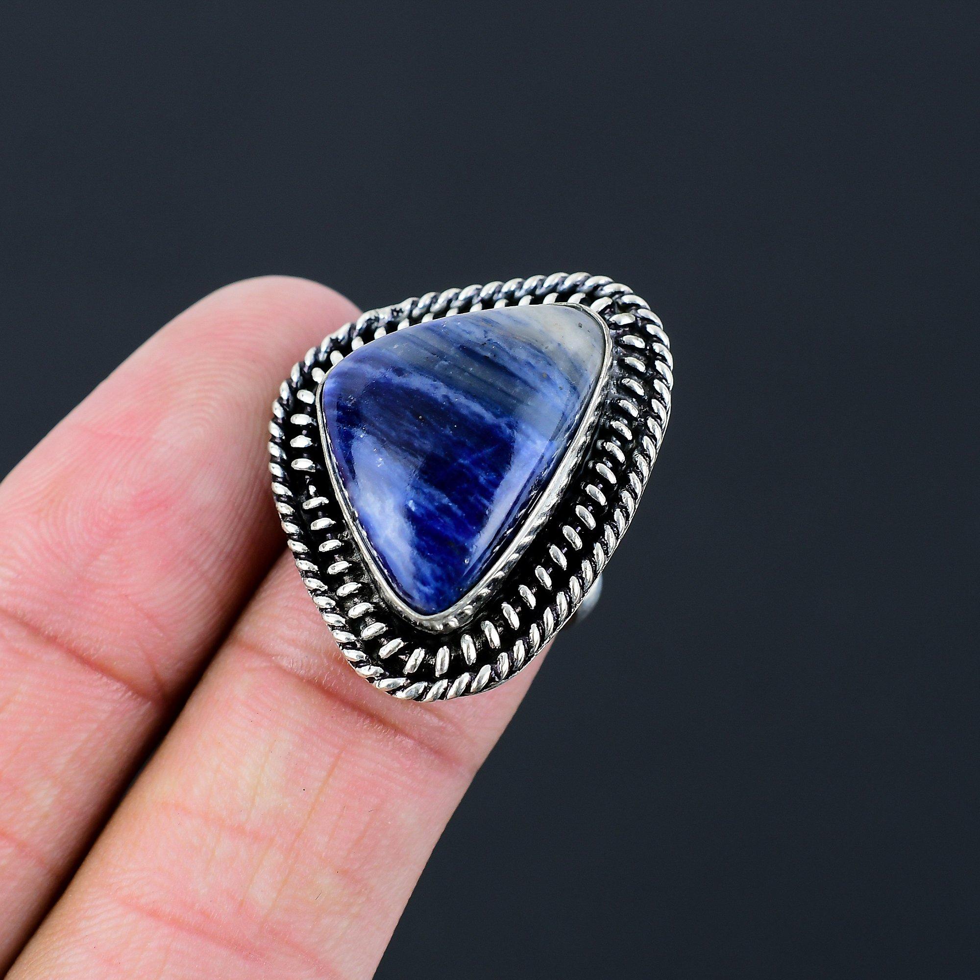 Womens day Sale Natural Sodalite 925 Sterling Silver Wife Solitaire Ring US 6.5 6.5