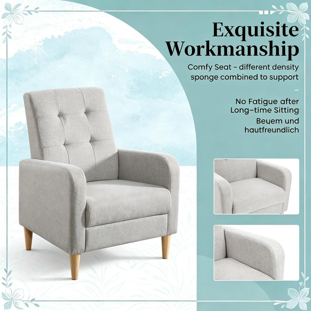 Nordic Style Armchair, 1-Seater Sofa Chair, Lounge Armchair, Bedroom Chair (only with bedroom chair)