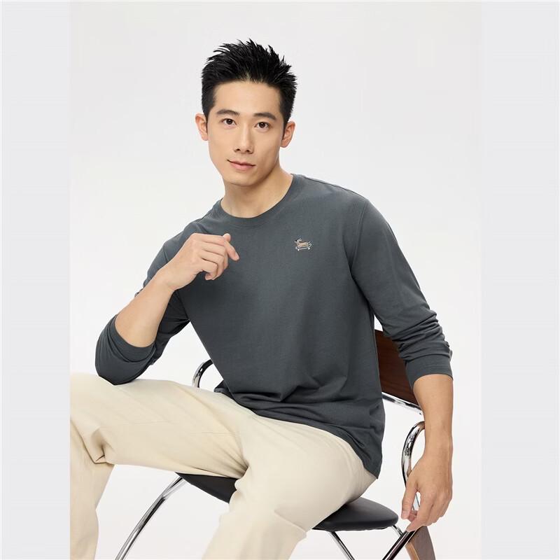 GIORDANO Men's Embroidered Cotton Long Sleeve T-Shirt