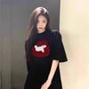 Women's Round Neck Short Sleeve Cotton T-Shirt Loose Fit Cute Cat Print Casual Summer Top