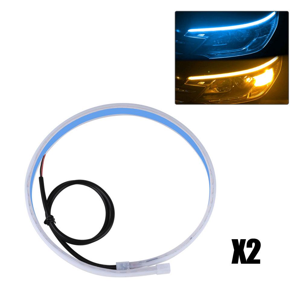 2Pcs Led DRL Turn Signal Light Strip Flexible Waterproof Headlight Surface Decorative Lamp Universal Car Daytime Running Lights
