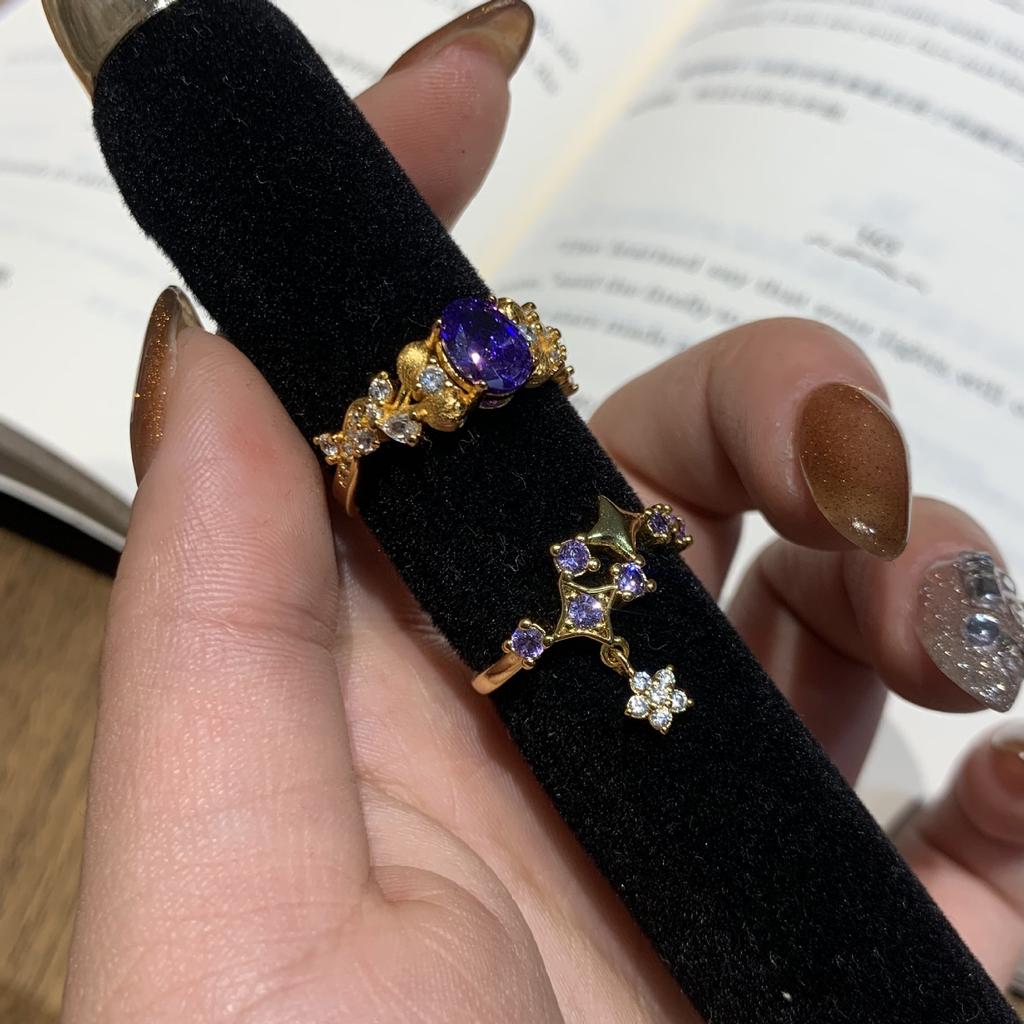 "Gypsy" Korean Bauhinia Ring For Women'S Niche High-End Sense Slightly Inlaid With Purple Zirconium Index Finger Open Ring
