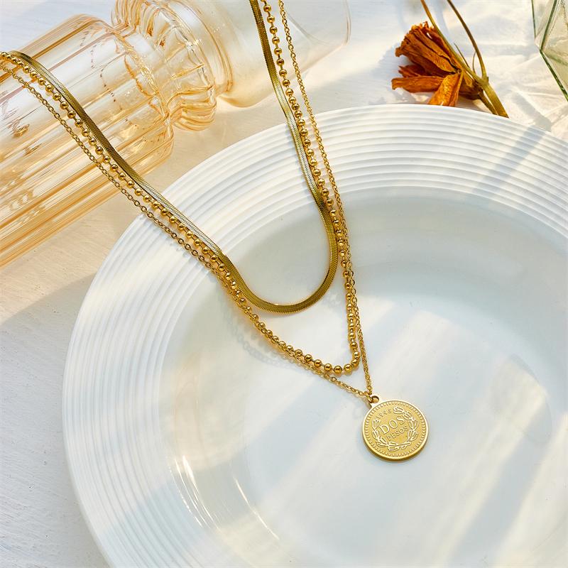 DIEYURO 316L Stainless Steel Round Portrait Coin Pendant Necklace For Women New Vintage Girls 3in1 Chains Jewelry Birthday Gifts