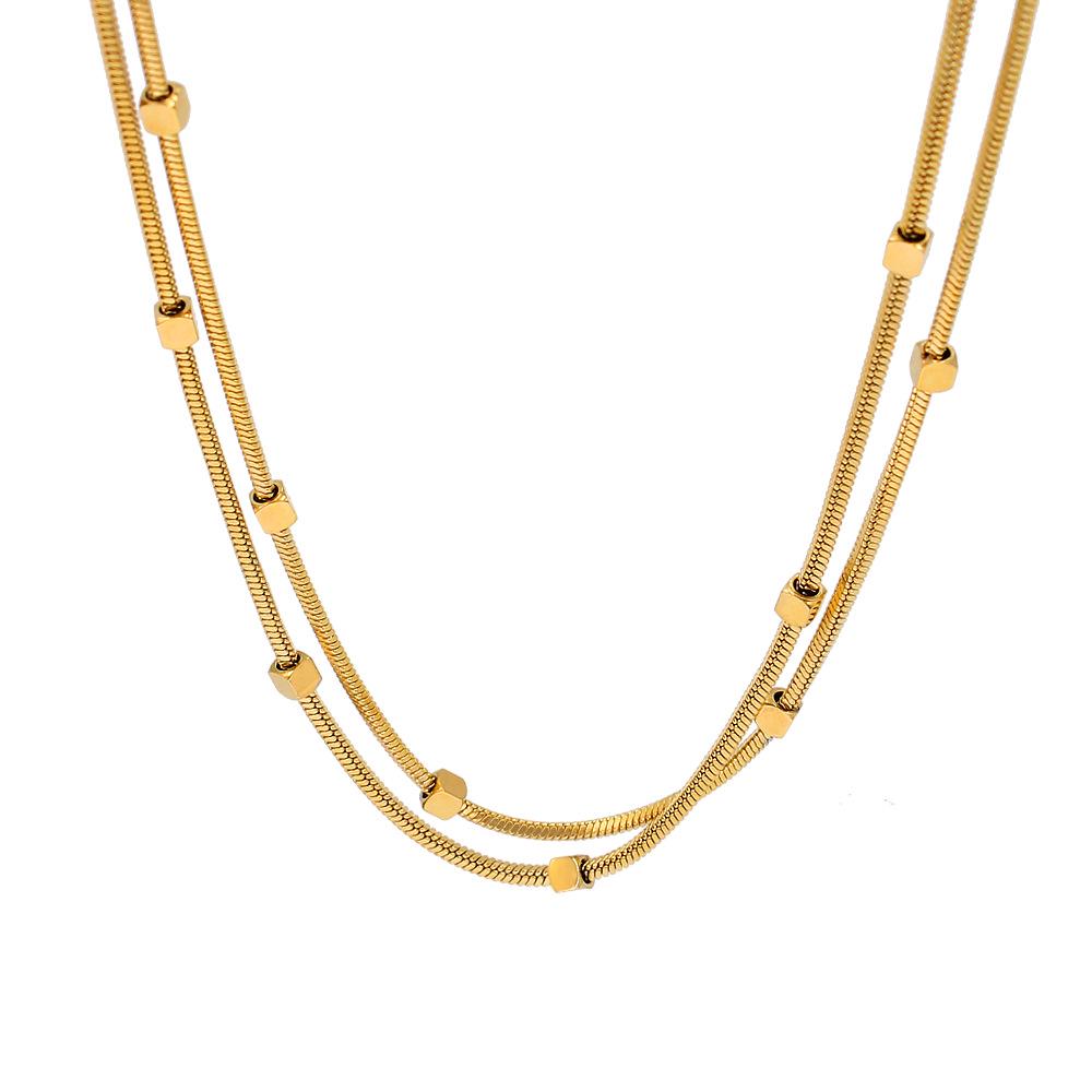 Trendy 18K Gold Double-Layer Titanium Steel Bead Chain Necklace - European  American Style Clavicle Chain