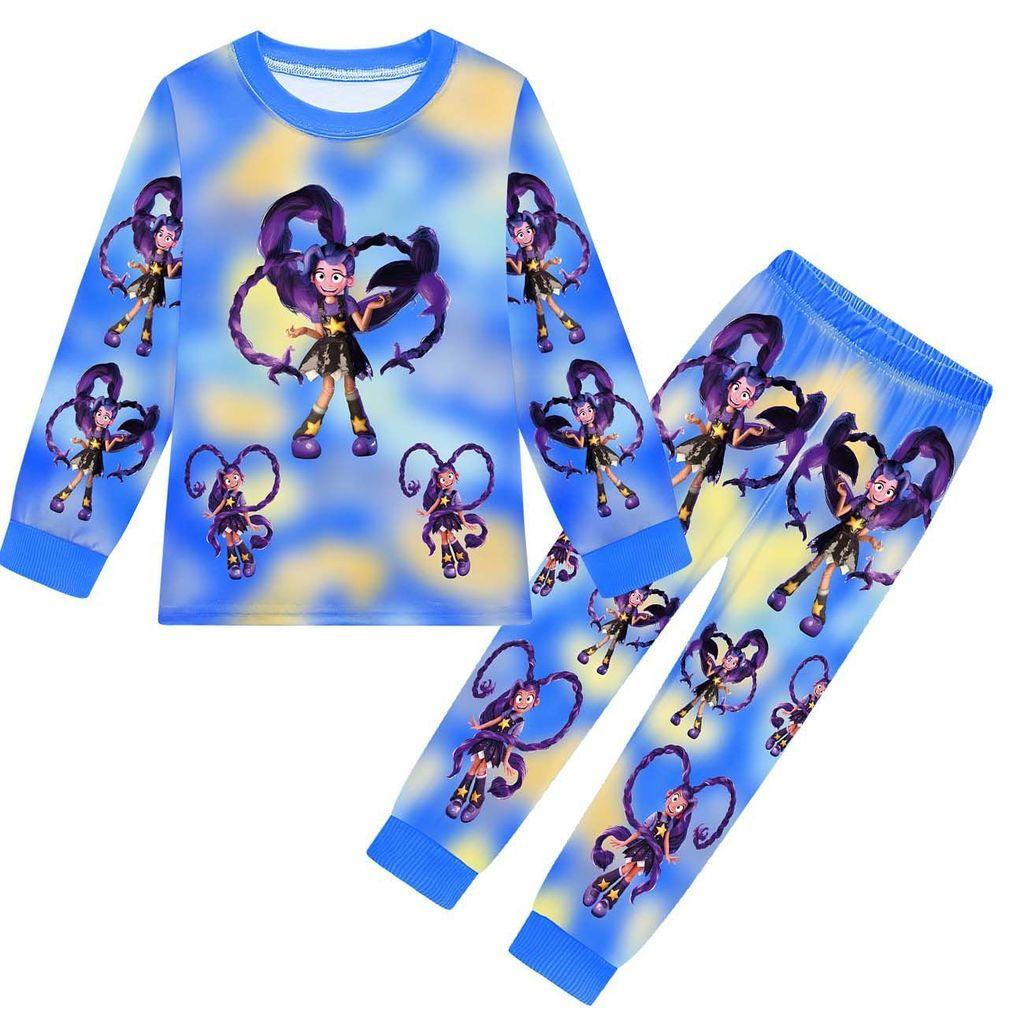 19801 Kids Girls Lily Lovebraids Anime Print Long Sleeves T-shirt Trousers Sets 100cm