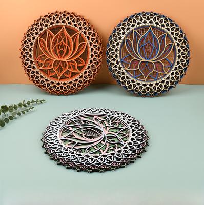 1pcs Wooden Mandala Lotus Indoor Wall Decor Festival Hanging Ornament for Living Room Bedroom Hand Carved Home Decoration