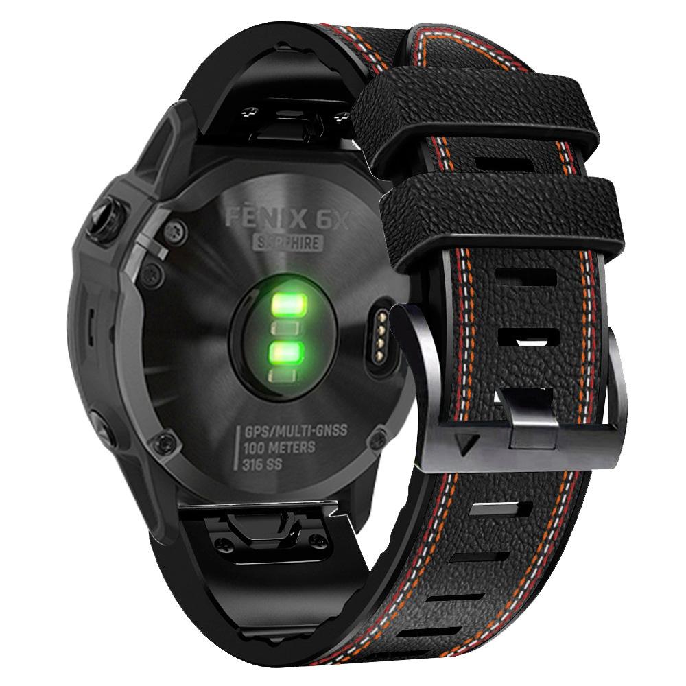 For Garmin Enduro/Tactix Delta/Tactix 7 Pro PU Leather Coated Silicone Watch Band 26mm Three-color Stitching Line Quick Release Sweatproof Strap