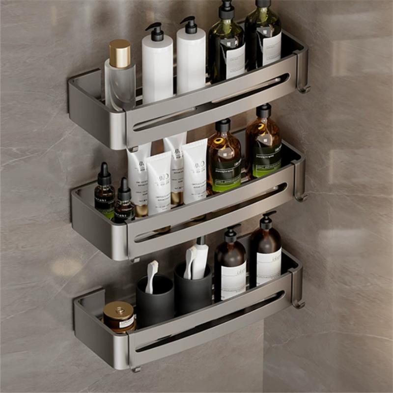 Bathroom Storage Holder Bath Shelf Bath Shower Shelf Aluminum SquareBathroom Corner Shelf Gray Aluminum Kitchen Storage Holder