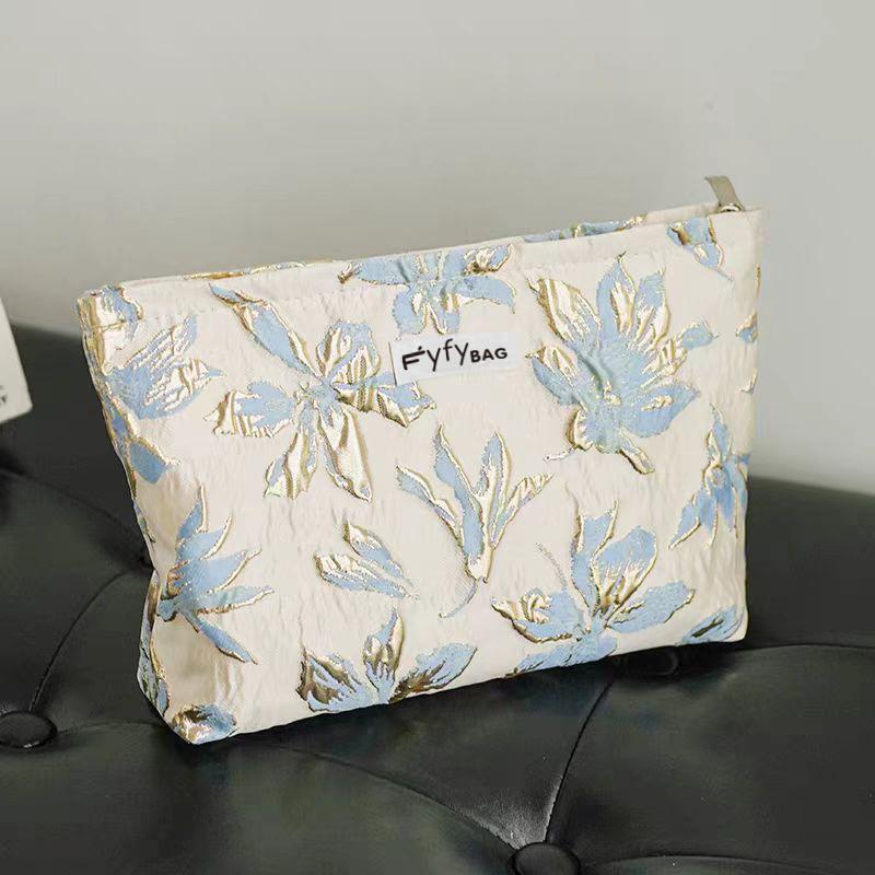 Damen Make-up Tasche Blaues Bouquet Große Kapazität Damenbinde Nachschminken Make-up Zubehör Canvas Aufbewahrungstasche Kulturtasche