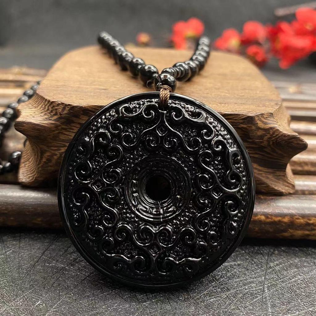 Vintage Double-Sided Pixiu Pendant Necklace: Imitation Jade Glaze, Fu Shou An Kang Charm