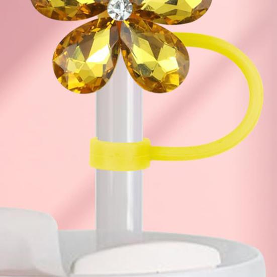 4 ks Květinové krytky na brčka pro hrnek Prachotěsné ozdoby na brčka s kamínky