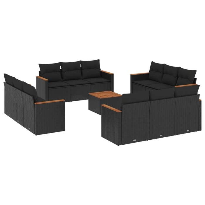 VidaXL Salon de Jardin avec Coussins 13 pcs, Canapés de Terrasse, Ensemble de Meubles de Patio, Mobilier d'Extérieur, Noir 3225838