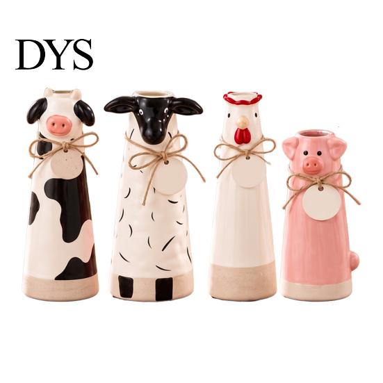Hand Carved Animal Ornaments Resin Cute Vase, Farmhouse Decorative Flower Holder for Home Unique Housewarming Gift Office Decor, Pig/Cow/Sheep/Chicken