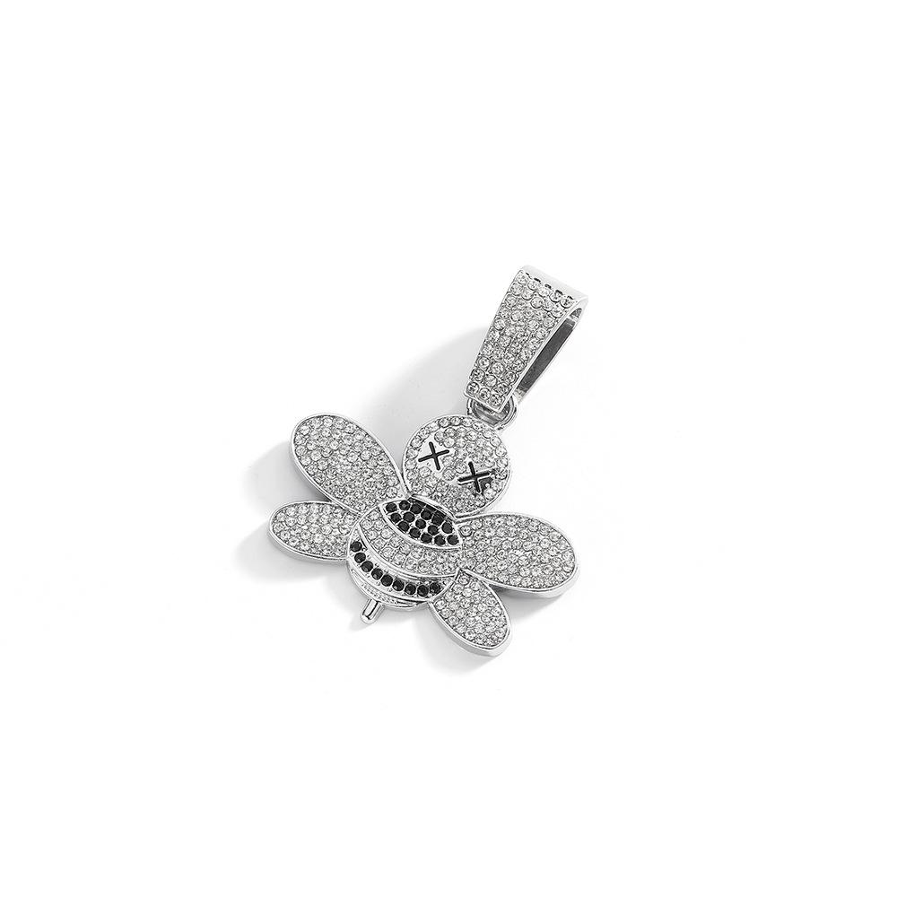 

European-American Hip-Hop Bee Pendant Necklace, Diamond-Studded Alloy, Unisex.