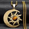 Witch Moon Sun Necklace for Women Men Stainless Steel Stone Occult Luna Crescent Wicca Chain Jewelry collares acero inoxidable