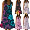 Women's Summer Floral Print Beach Dress Round Neck Sleeveless Dress