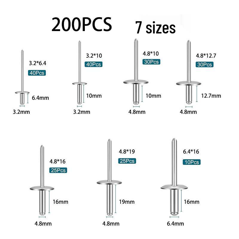200-Piece Pop Rivet Set for Construction & Metalworking.