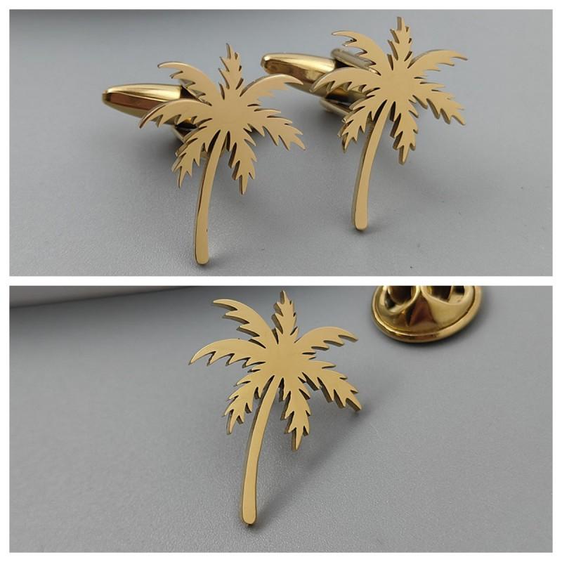 Three Dimensional Coconut Tree Brooch Cufflinks Creative Personality Simple Versatile Cutting Accessories Jewelry