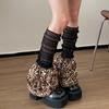 Damen Japanische Durchsichtige Netz-Rüschen-Beinwärmer Vintage-Leopardenmuster Mehrlagige Rüschen Ausgestellte Beinwärmer-Ärmel Lange Socken