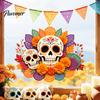 Waterproof Window Clings Day of The Dead Static Sticker, Flower Skull Decorative PVC Authentic Festival Accents Decals, Halloween Glass for