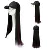 Extensions de Cheveux Longues Dames Lisses Perruques Mixtes Chapeau Couvre-Chef Connecté Cheveux Synthétiques Casquette de Baseball à Visière Perruque pour Femmes