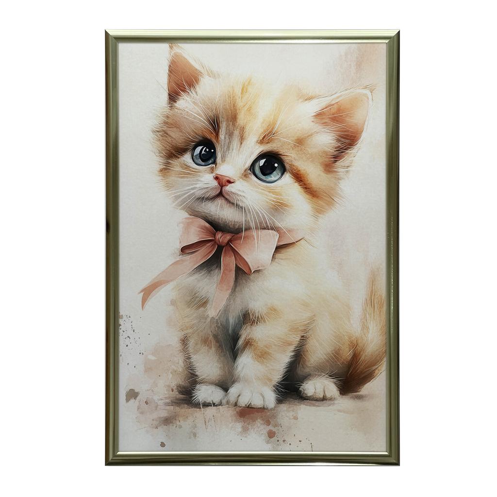 Cute Kitten With Pink Bow Cute Kitten With Pink Bow, 30X40 Cm, Unframed, Premium Canvas On Stretcher