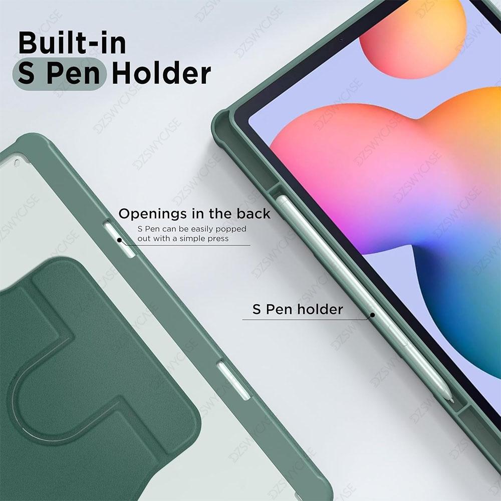 Case for Samsung Galaxy Tab S6 Lite 10.4 Inch // with Pen Holder, 360 Degree Rotation Protective Cover Transparent
